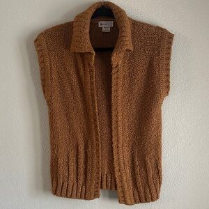 Women's Camel Sleeveless Cardigan Sweater Vest
